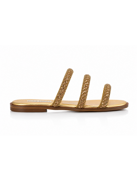 SOFIA MANTA Leather Sandal Gold Δερμάτινα Χρυσά Γυναικεία Σανδάλια με Στρας