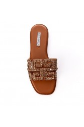 SOFIA MANTA Leather Sandal Gold with Rhinestones