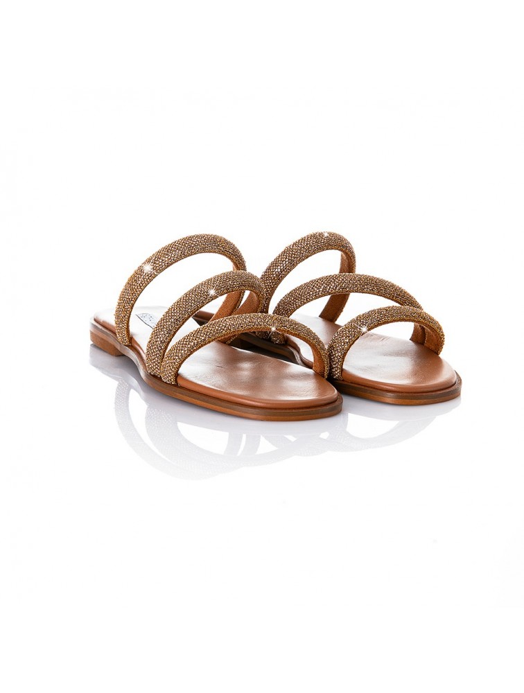 SOFIA MANTA Leather Sandal Gold with Strass