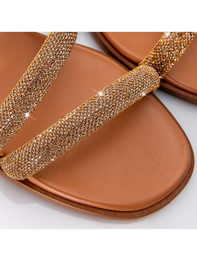 SOFIA MANTA Leather Sandal Gold with Strass