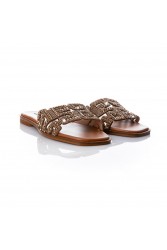 SOFIA MANTA Leather Sandal Gold with Rhinestones