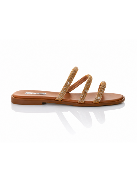 SOFIA MANTA Leather Sandal Gold Δερμάτινα Χρυσά Γυναικεία Σανδάλια με Στρας
