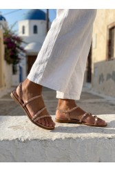 SOFIA MANTA Leather Sandal Peach with Strass