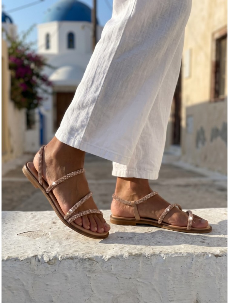 SOFIA MANTA Leather Sandal Peach with Strass