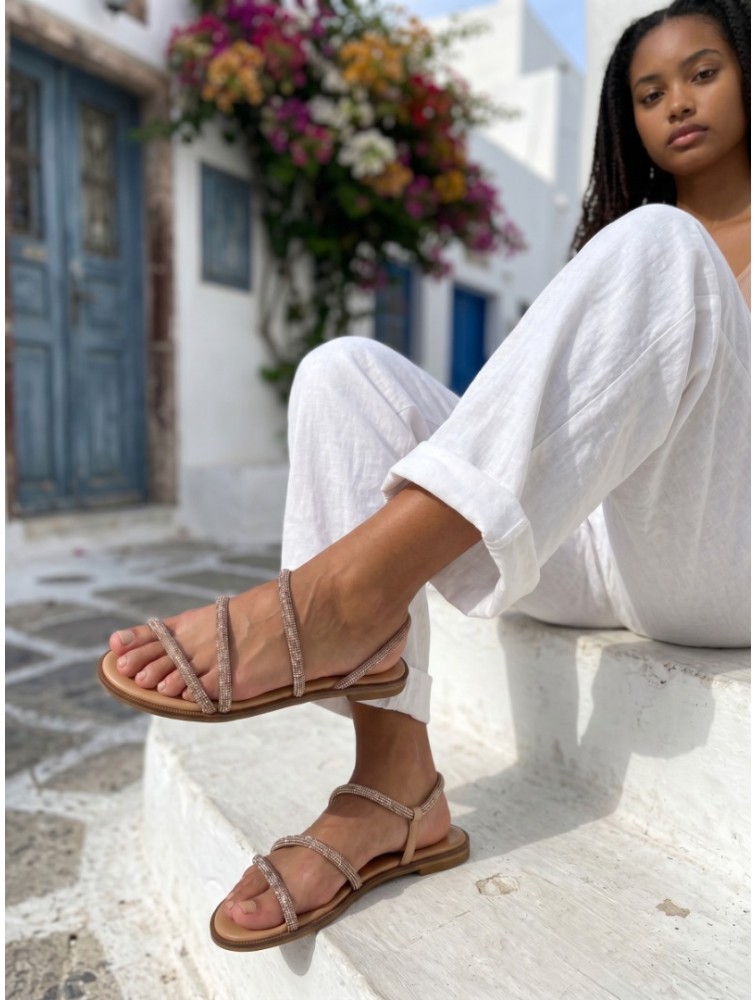 SOFIA MANTA Leather Sandal Peach with Strass