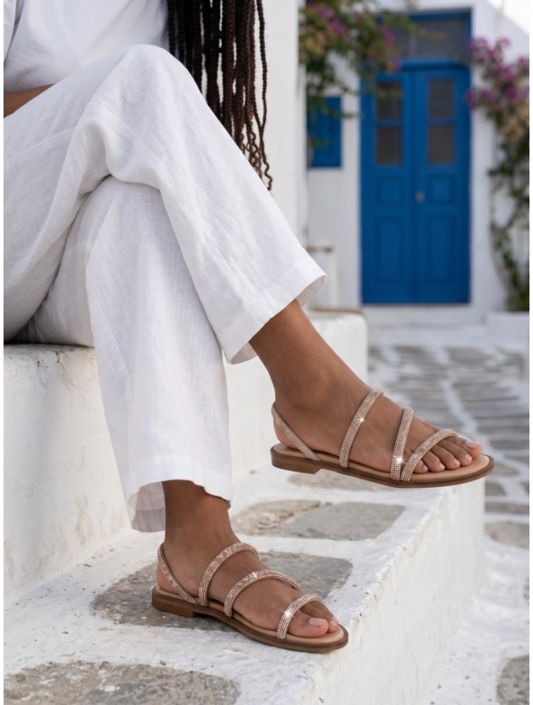 SOFIA MANTA Leather Sandal Peach with Strass