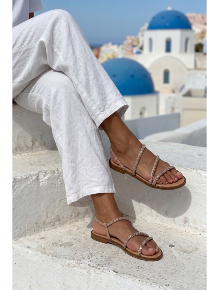 SOFIA MANTA Leather Sandal Peach with Strass
