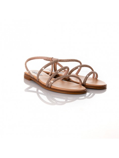 SOFIA MANTA Leather Sandal Peach with Strass