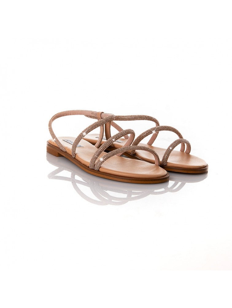 SOFIA MANTA Leather Sandal Peach with Strass