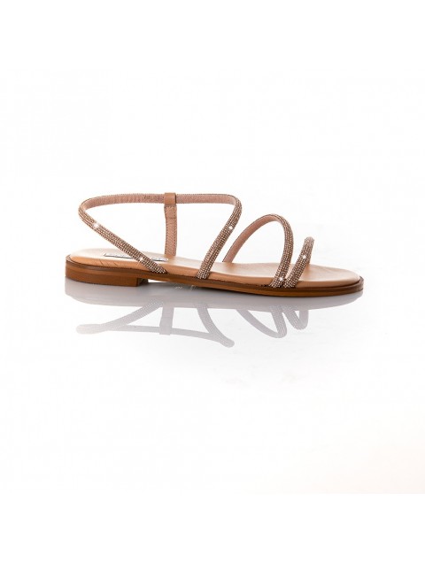 SOFIA MANTA Leather Sandal Peach with Strass