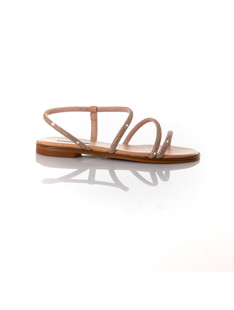 SOFIA MANTA Leather Sandal Peach with Strass