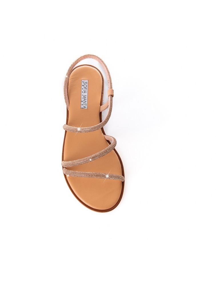 SOFIA MANTA Leather Sandal Peach with Strass