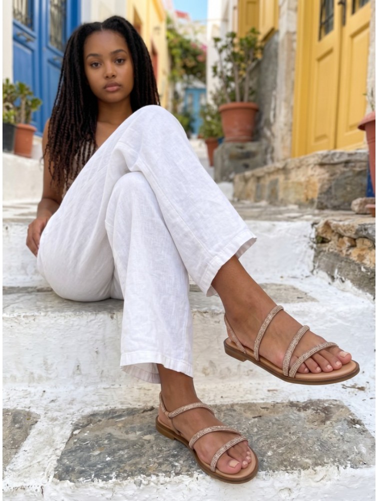SOFIA MANTA Leather Sandal Peach with Strass