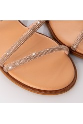 SOFIA MANTA Leather Sandal Peach with Strass