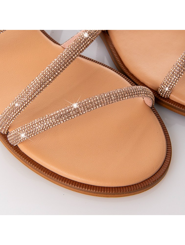 SOFIA MANTA Leather Sandal Peach with Strass