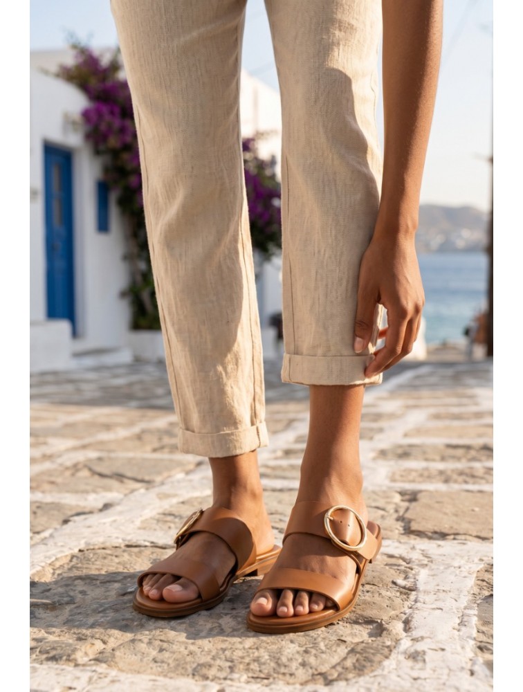 SOFIA MANTA Leather Sandal Tabac