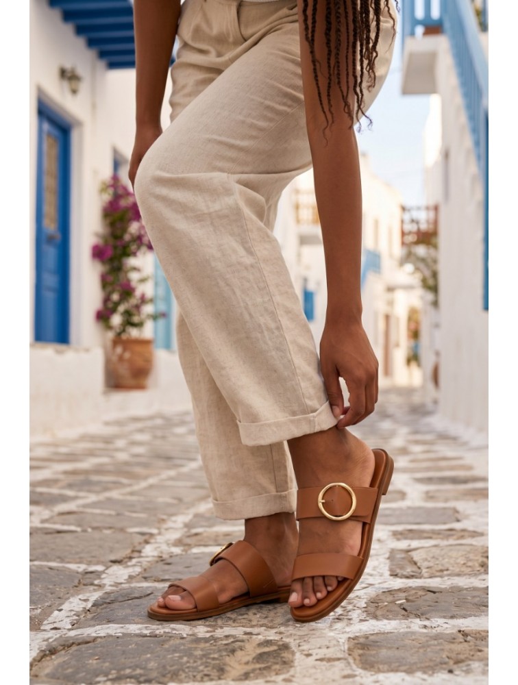 SOFIA MANTA Leather Sandal Tabac
