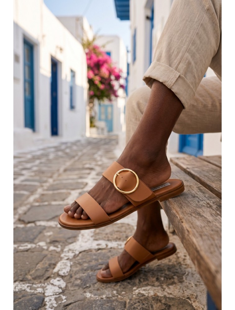SOFIA MANTA Leather Sandal Tabac