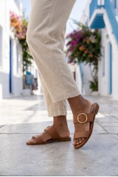 SOFIA MANTA Leather Sandal Tabac