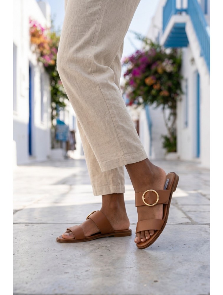 SOFIA MANTA Leather Sandal Tabac
