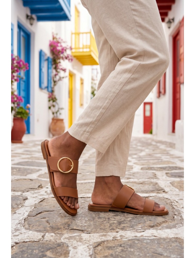 SOFIA MANTA Leather Sandal Tabac
