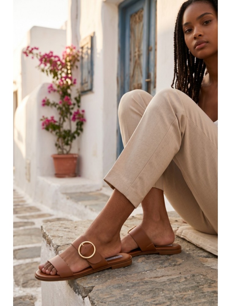 SOFIA MANTA Leather Sandal Tabac