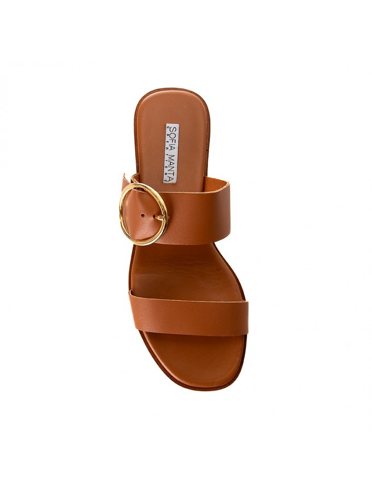 SOFIA MANTA Leather Sandal Tabac