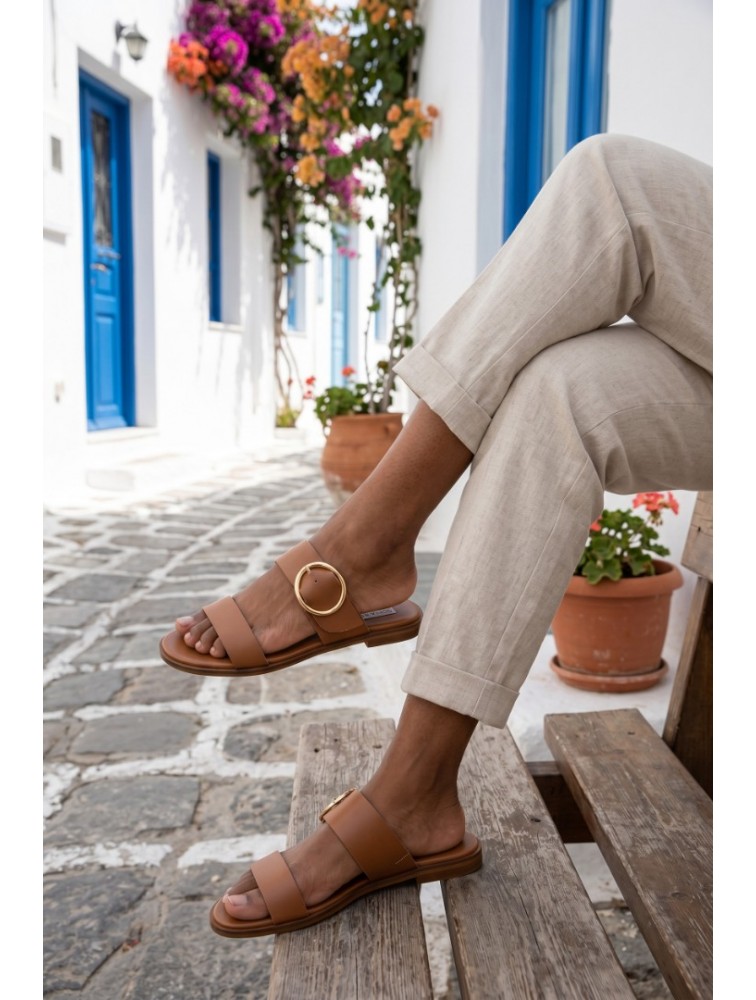 SOFIA MANTA Leather Sandal Tabac