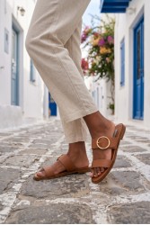 SOFIA MANTA Leather Sandal Tabac