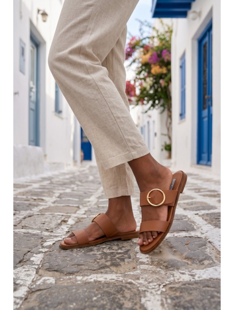 SOFIA MANTA Leather Sandal Tabac