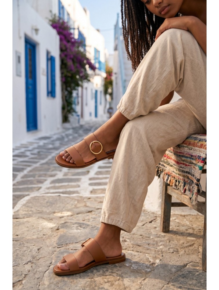 SOFIA MANTA Leather Sandal Tabac