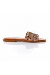 SOFIA MANTA Leather Sandal Tabac with Rhinestones