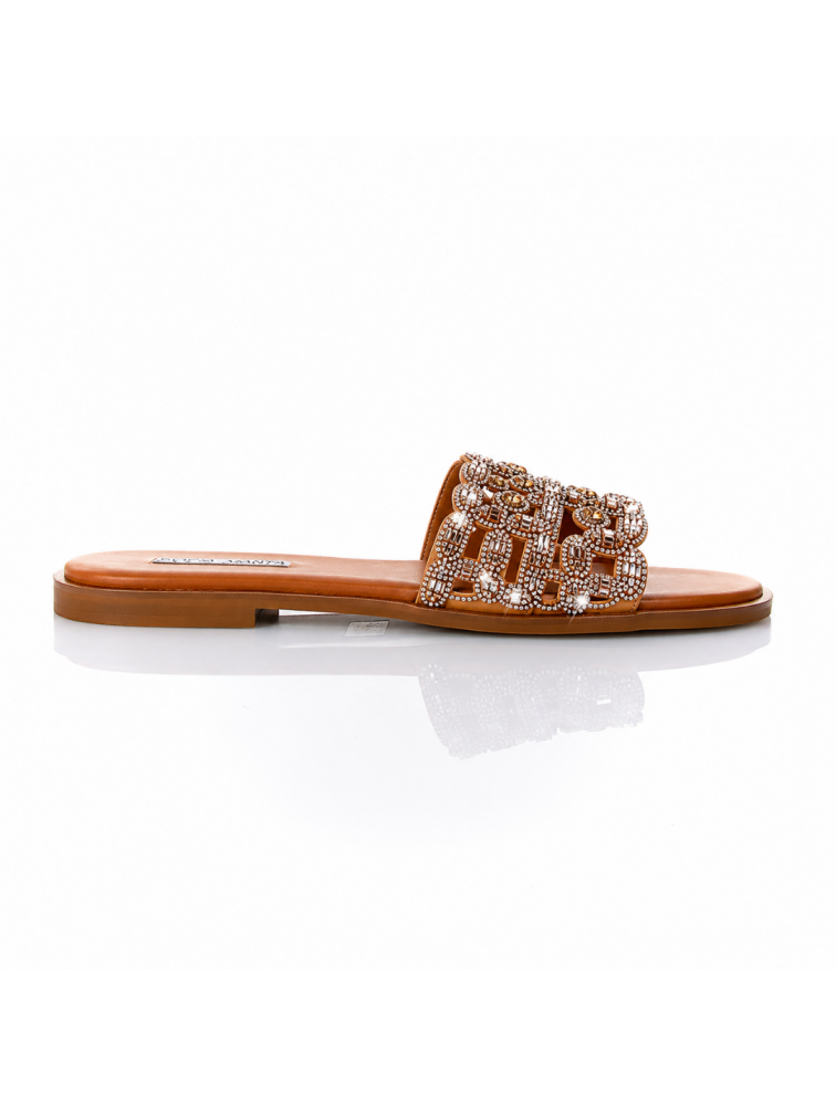 SOFIA MANTA Leather Sandal Tabac with Rhinestones