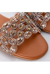 SOFIA MANTA Leather Sandal Tabac with Rhinestones