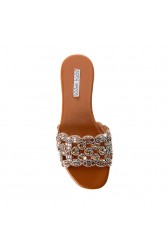 SOFIA MANTA Leather Sandal Tabac with Rhinestones