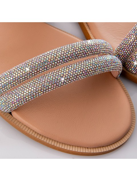 SOFIA MANTA Leather Silver Women's Sandals with Rhinestones