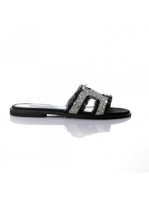 SOFIA MANTA Leather Black Denim Women's Sandals