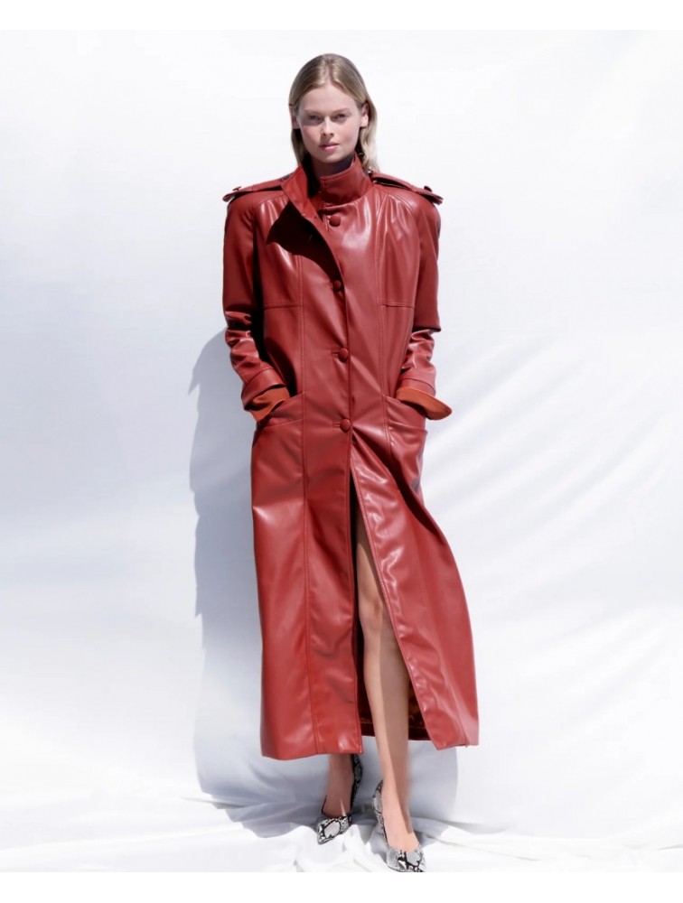 STEFANIA VAIDANI Anatoli Vegan Leather Trenchcoat Τερακότα Καπαρντίνα