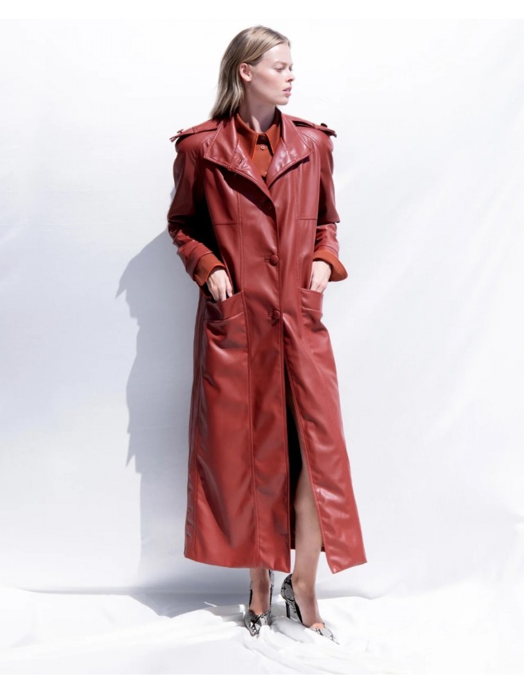 STEFANIA VAIDANI Anatoli Vegan Leather Trenchcoat Τερακότα Καπαρντίνα