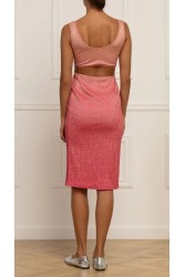 STEFANIA VAIDANI Juliaca Lurex Cut Out Dress Λούρεξ Ροζ Φόρεμα