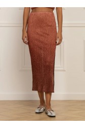STEFANIA VAIDANI Juliaca Lurex Maxi Skirt Λούρεξ Σομόν Μάξι Φούστα