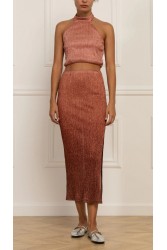 STEFANIA VAIDANI Juliaca Lurex Maxi Skirt Λούρεξ Σομόν Μάξι Φούστα