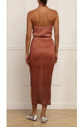 STEFANIA VAIDANI Juliaca Lurex Maxi Skirt Λούρεξ Σομόν Μάξι Φούστα