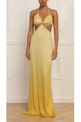 STEFANIA VAIDANI Arancaya Lurex Cut Out Dress Λούρεξ Κίτρινο Φόρεμα