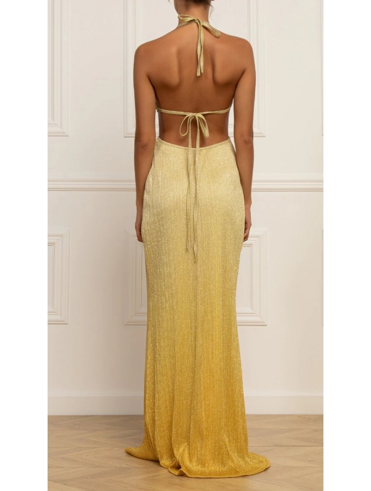 STEFANIA VAIDANI Arancaya Lurex Cut Out Dress Λούρεξ Κίτρινο Φόρεμα