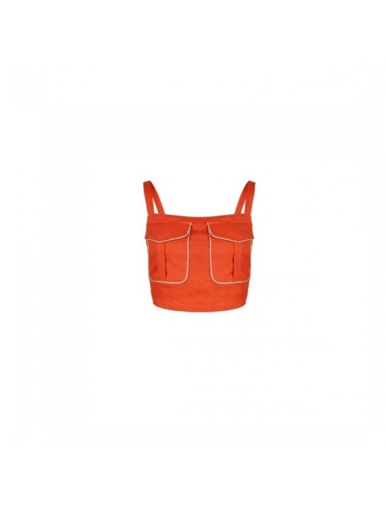STEFANIA VAIDANI PARACAS LINEN CARGO TOP Coral