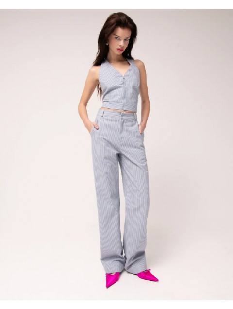 STEFANIA VAIDANI Aracaju Denim Top Striped Jean Top