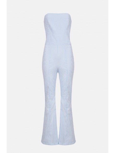 STEFANIA VAIDANI Bleu Striped Jumpsuit Μπλε Ριγέ Ολόσωμη Στράπλες Φόρμα