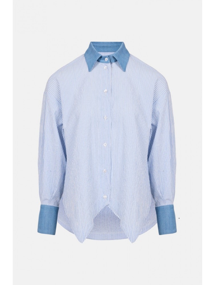 STEFANIA VAIDANI Bleu Striped Shirt Γαλάζιο Ριγέ Πουκάμισο