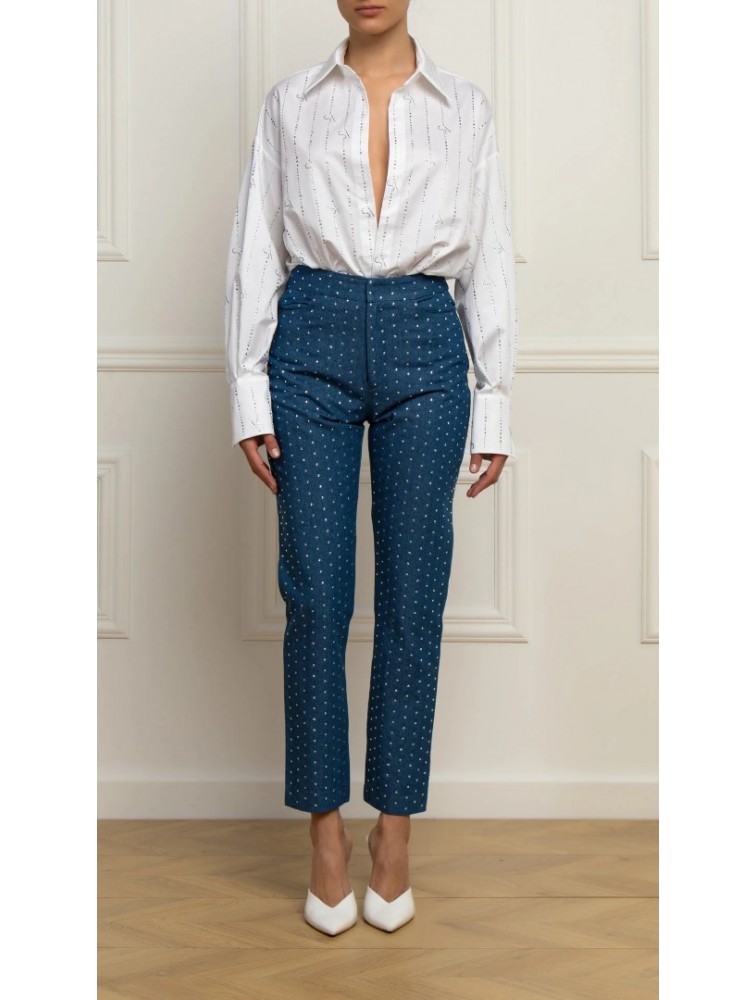 STEFANIA VAIDANI Brunerra Denim Crystal Pants Τζιν Παντελόνι
